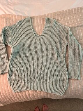 superdown Mint Green V-Neck Chunky Knit Sweater